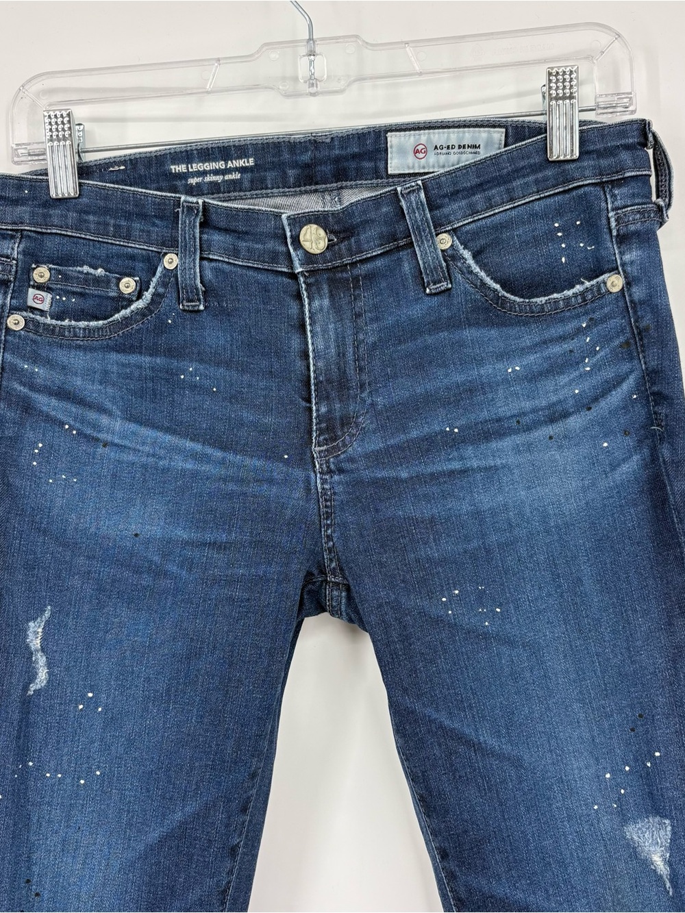 AG Adriano Goldschmied Ankle Skinny Low Rise Jean Distressed Paint Splat SZ 27 - Picture 4 of 7